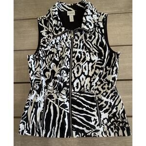 Zenergy by Chico's Zebra Print Zip Vest Size 0 Athleisure‎ Cinched Waist Sporty